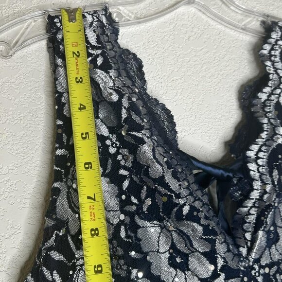 Candalite Dress Womens M Silver Lace Sequin Fairy Formal Maxi Evening Gown Y2K - Picture 14 of 15